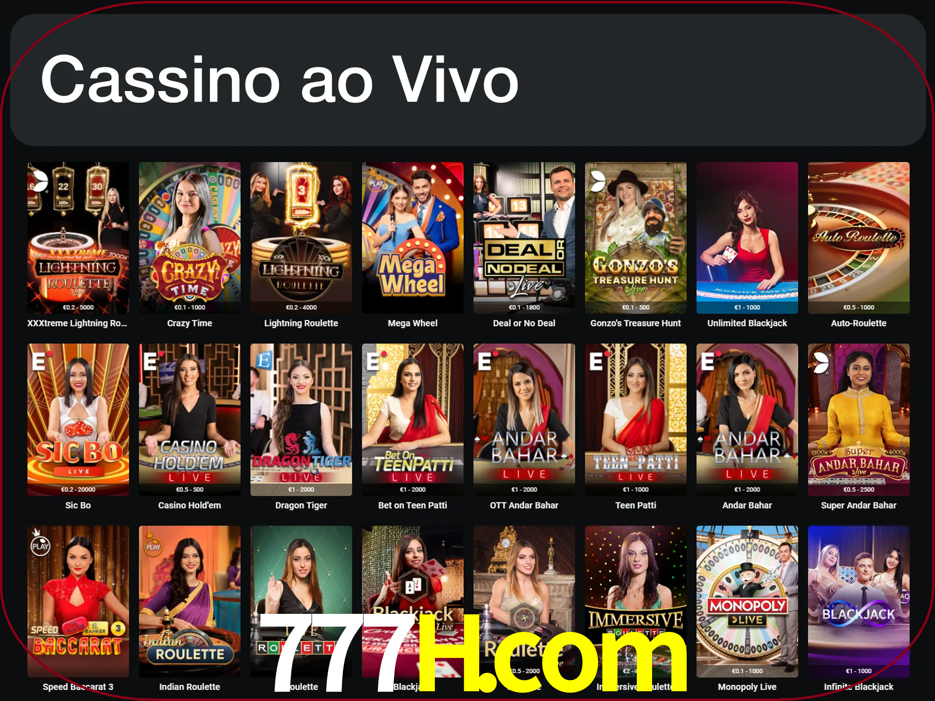 Jogue jogos de cassino com um verdadeiro dealer.